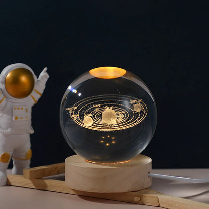 Crystal Astronaut Globe – 3D Solar System with LED Base