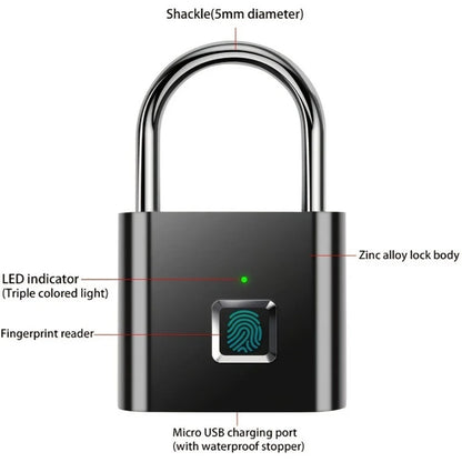 Smart Fingerprint Lock - USB Charging, Waterproof.