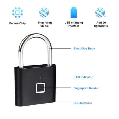 Smart Fingerprint Lock - USB Charging, Waterproof.