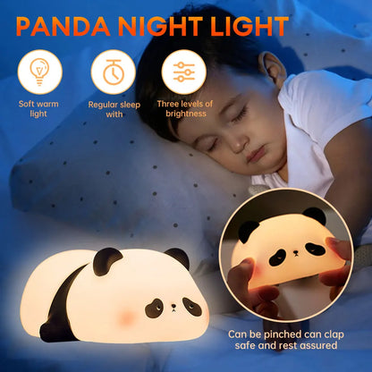 Panda LED Night Light – Rechargeable Silicone Lamp with Timer for Kids' Decor